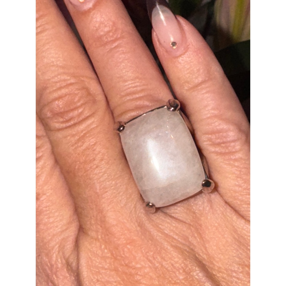 Large Rectangular Rose Quartz Statement Ring Silv… - image 6